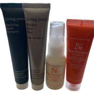 Bumble BB Hairdresser /Living Proof 4 Item Travel Shampoo Gloss Invisible Oil